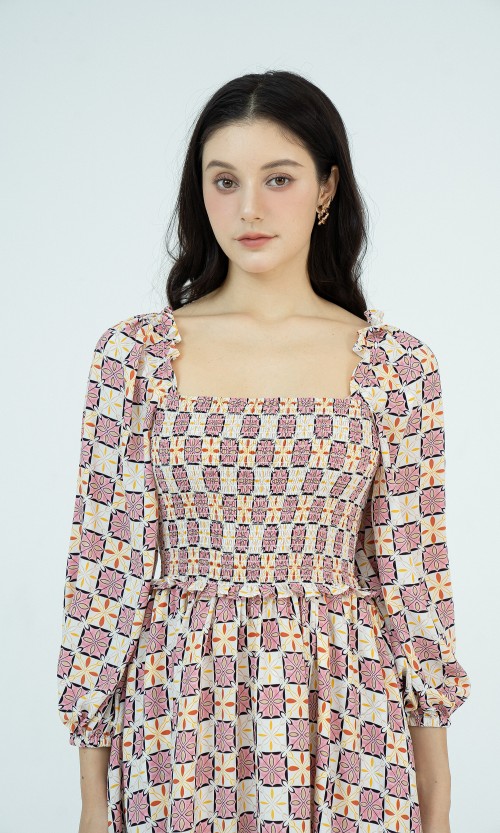 G-Magenta Long Sleeves Midi Silk Dress